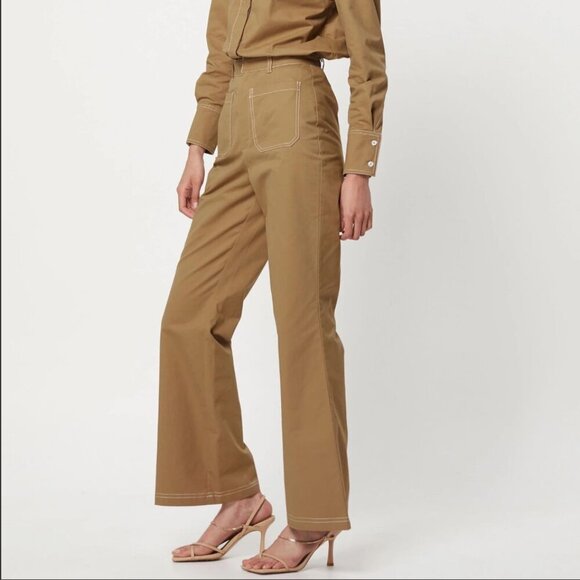 Mossman All Eyes On You Pant Tan Khaki High Rise Flare Wide Leg Office Neutral - Picture 13 of 14